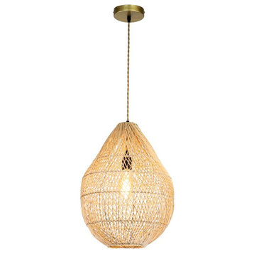 ELE Light & Decor Handmade Bamboo and Rattan Hanging Pendant Light in Tan