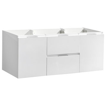 Valencia Wall Hung Double Sink Bathroom Cabinet, Glossy White, 48"