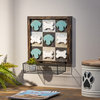 13.38" Wooden Wall Hanging Dog Themed Tic-Tac-Toe Board, Metal Basket