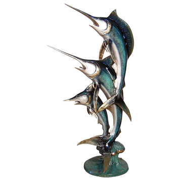 Swordfish Family 58" Bronze Sculpture, Special Patina Finish