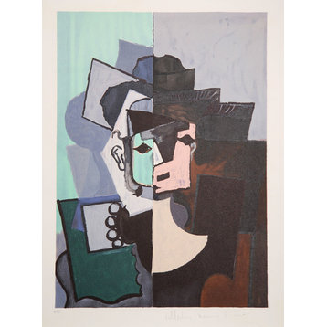 Pablo Picasso, Portrait de Face sur Fond Rose et Vert, J-113, Lithograph