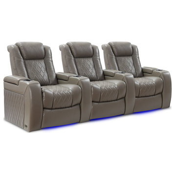 Tuscany Leather Home Theater Seating, Modern Gray, Row of 3