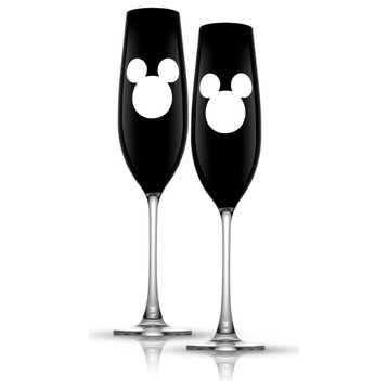 Disney Luxury Mickey Mouse Crystal Stemmed Champagne Flute Glass 9 oz Set of 2