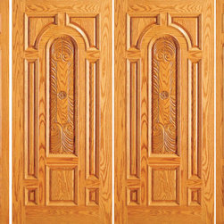 Prehung Mahogany Arch Lite Entry Double Door Two Sidelights - Front Doors