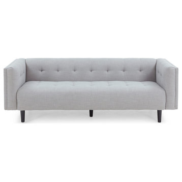 Plano Mid-Century Modern Tufted 3-Seater Sofa, Light Gray/Dark Brown, Light Gray