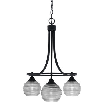 Paramount Downlight 3-Light Chandelier, Matte Black, 6" Clear Ribbed Glass