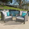 GDF Studio Cortez Outdoor Wicker Club Chair, Water Resistant Cushions, Set of 2, Gray/Silver