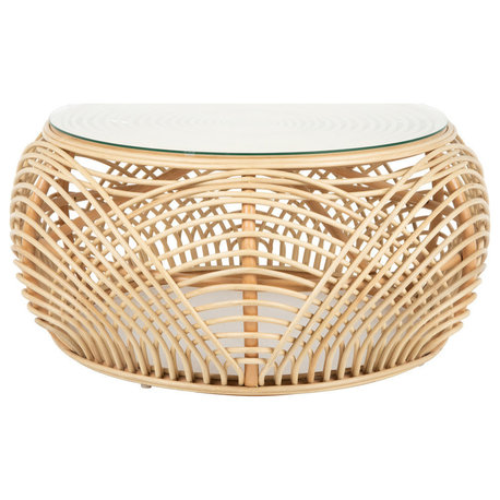 Sibago Rattan Coffee Table With Glass Top, Natural