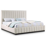Meridian Furniture - Lucia Beige Linen Textured Fabric Full Bed, Beige, King, Black Finish - Remake your bedroom in an instant with this Lucia linen textured fabric bed. Upholstered in soft-to-the-touch beige linen textured fabric on its headboard, footboard, and side rails, this handsome full bed has a high headboard for an attention-demanding look in your room. Channel tufting on the headboard and footboard add to its aesthetic beauty while providing texture and dimension. The bed rests on a black-finished base that's crafted from solid wood for lasting beauty and durability.