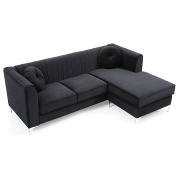 Glory Furniture Delray Velvet Sofa Chaise in Black