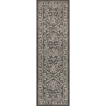 Malta Boho Medallion Textured Weave Indoor/Outdoor, Black/Gray, 2x8