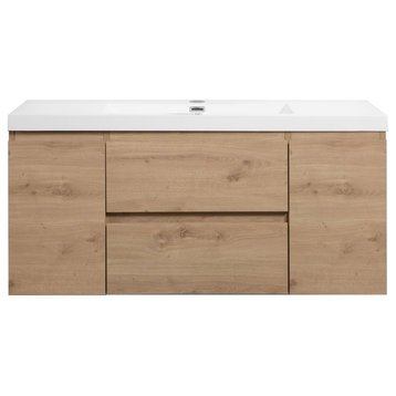 Wall-Mount Vanity with Sink Top Oak Finish, 48"