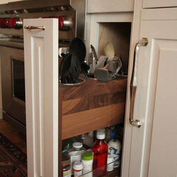 Walnut Utensil pullout with shelf below