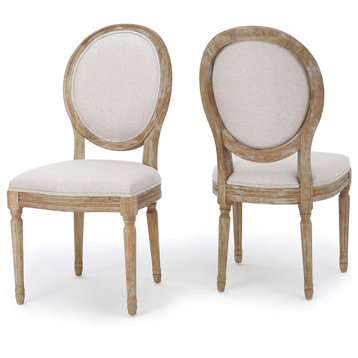 Traditional Beige Fabric Dining Chair Set Of 2