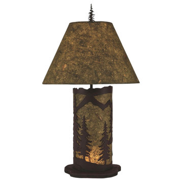 Small Kodiak and Forest Green Mountain Scene Table Lamp With Nightlight