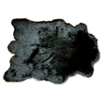 Plush Faux Fur Deer Throw Rug, Black, 4'x6'
