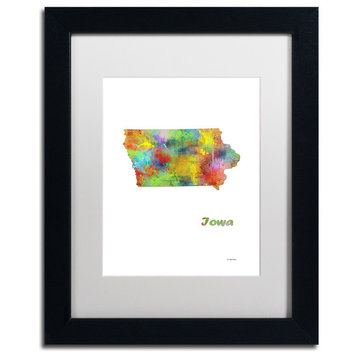 Marlene Watson 'Iowa State Map-1' Framed Art, Black Frame, 11"x14", White Matte