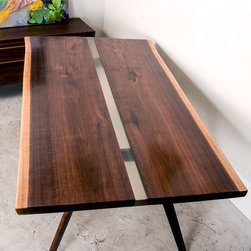 Arrow17 Live Edge Walnut Resin Path Dining Table - Furniture