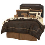 Paseo Road by HiEnd Accents - Embroidered Barbwire Comforter, Full - Detailed barbwire embroidery scrolls around the border of this gorgeously rustic faux leather comforter. Accented faux leather pillows provide stunning contrast, and are finished in stylish buckles and studs. This Barbwire ensemble includes: Comforter, Bed Skirt, Two Pillow Shams, Two Accent Pillows and Neckroll. Coordinating sheets and accessories are available separately. Consider combining for a complete look.