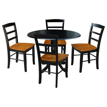 42" Dual Drop Leaf Dining Table with 4 Ladder Back Dining Chairs