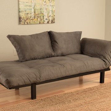 Black Metal Futon with Grey Suede Mattress in Lounger Position