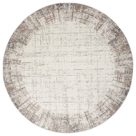 Nourison Elation 7'10" Round Ivory Grey Modern Indoor Area Rug