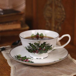 Holly And Ivy Teacup & Saucer - Holiday Accents And Figurines