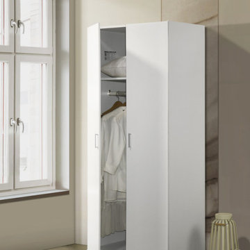 Michael 29.5"W White Double Door Wardrobe Cabinet Armoire with Shelf and Hanging