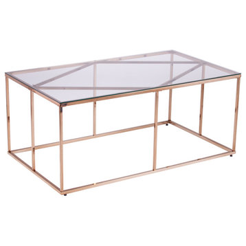 Nicholese Contemporary Glass-Top Cocktail Table, Champagne