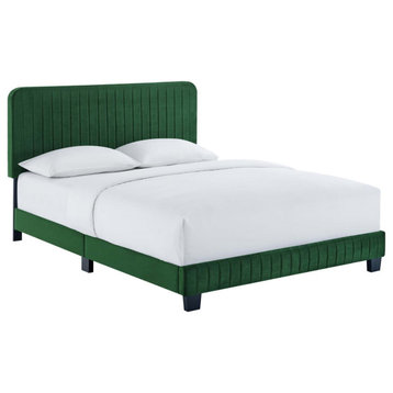 Luxurious  Twin Platform Bed - Art Deco Elegance, Stain-Resistant Velvet, Foam P