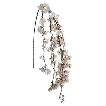 Silk Cherry Blossom Branch 60" Realistic Hanging Look Wedding Decor, White, Set