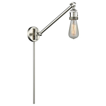 Bare Bulb 1 Light Swing Arm or Wall Lamp, Satin Nickel