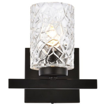Cassie 1 Light Bath Sconce, Black With Clear Shade