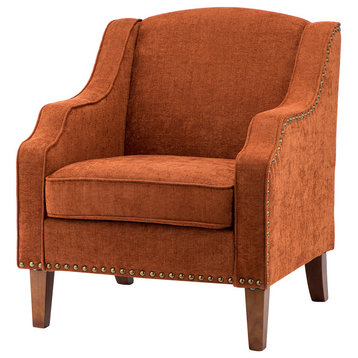 34" Tall Comfort Bedroom Armchair with Solid Wood Legs, Rust