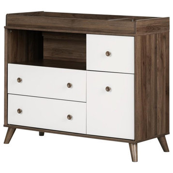 Yodi Changing Table with Drawers-Natural Walnut and Pure White-South Shore