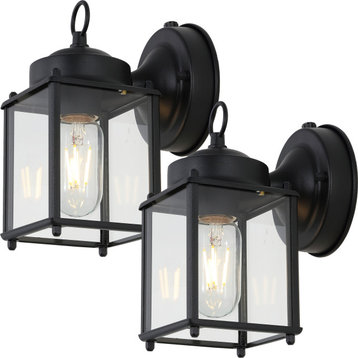 Boston 4.25" 1-Light Iron/Glass Outdoor LED Sconce, Black/Clear, Set of 2