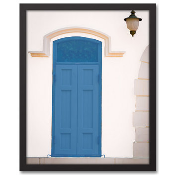 Blue Greek Door 16x20 Black Framed Canvas