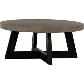 Chester Round Coffee Table - Black Red Shiny Wood W04 Faux Concrete