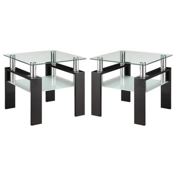 Home Square Square Glass Top End Table in Black Finish - Set of 2