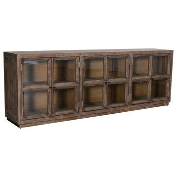 102" Reclaimed Wood and Glass Media Cabinet