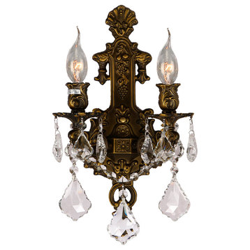 Diana Wall Sconce 2-Light, Clear Crystal, Antique Bronze