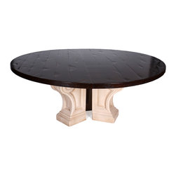 Vintage Michael Taylor Round Dining Table with Cast Stone Base & Walnut Top - Dining Tables