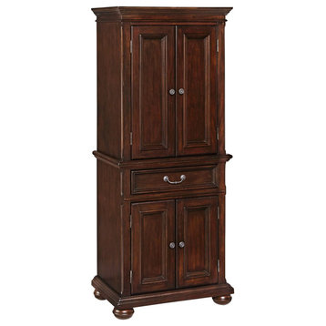 Classic Pantry Cabinet, Crown Molded Accent With Paneled Doors & Bun Feet, Brown
