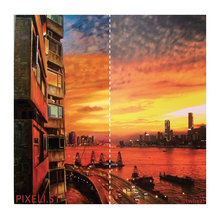 Split-screen photo/painting