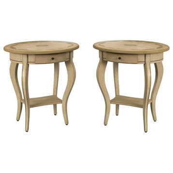 Home Square Specialty Oval Wood Accent Table in Antique Beige - Set of 2
