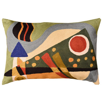 Lumbar Kandinsky Throw Pillow Cover Composition VII Green Rectangle Wool 14″x20″