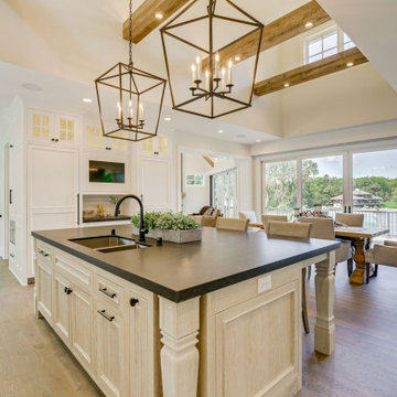 Reclaimed Wood Ceiling Beams in Modern Lakeside Kitchen