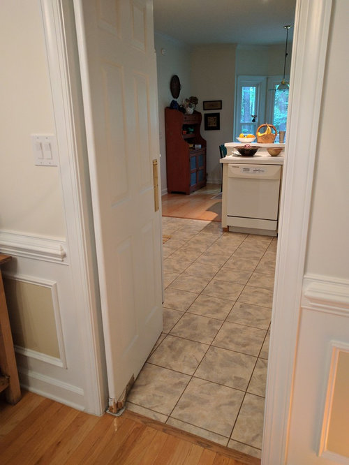 Two Different Hardwood Floors By Kitchen