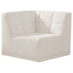 Meridian Furniture - Relax Velvet Upholstered Corner Chair, Cream - Bolster a contemporary vibe in your living room with this Relax cream velvet corner chair. Soft cream velvet upholstery offers delicate comfort, making this chair cozy for anyone who sits in it. Biscuit tufting gives this chair texture and a modern style, adding extra comfort and elegance to your living space. It's modular design allows you to create infinite configurations, making it a versatile piece to add to your home. A latch underneath the chair makes it easy to attach to other pieces.