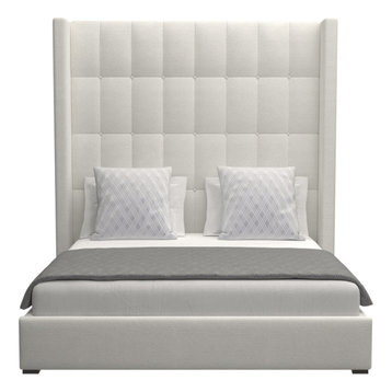 Nativa Interiors Aylet Box Tufted Bed, Off White, California King, High Headboar